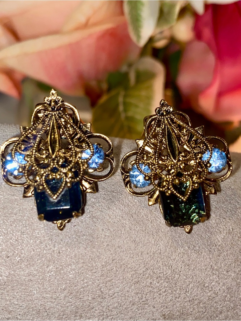 West Germany Vintage Gold-Tone Filigree Clip-On Earrings